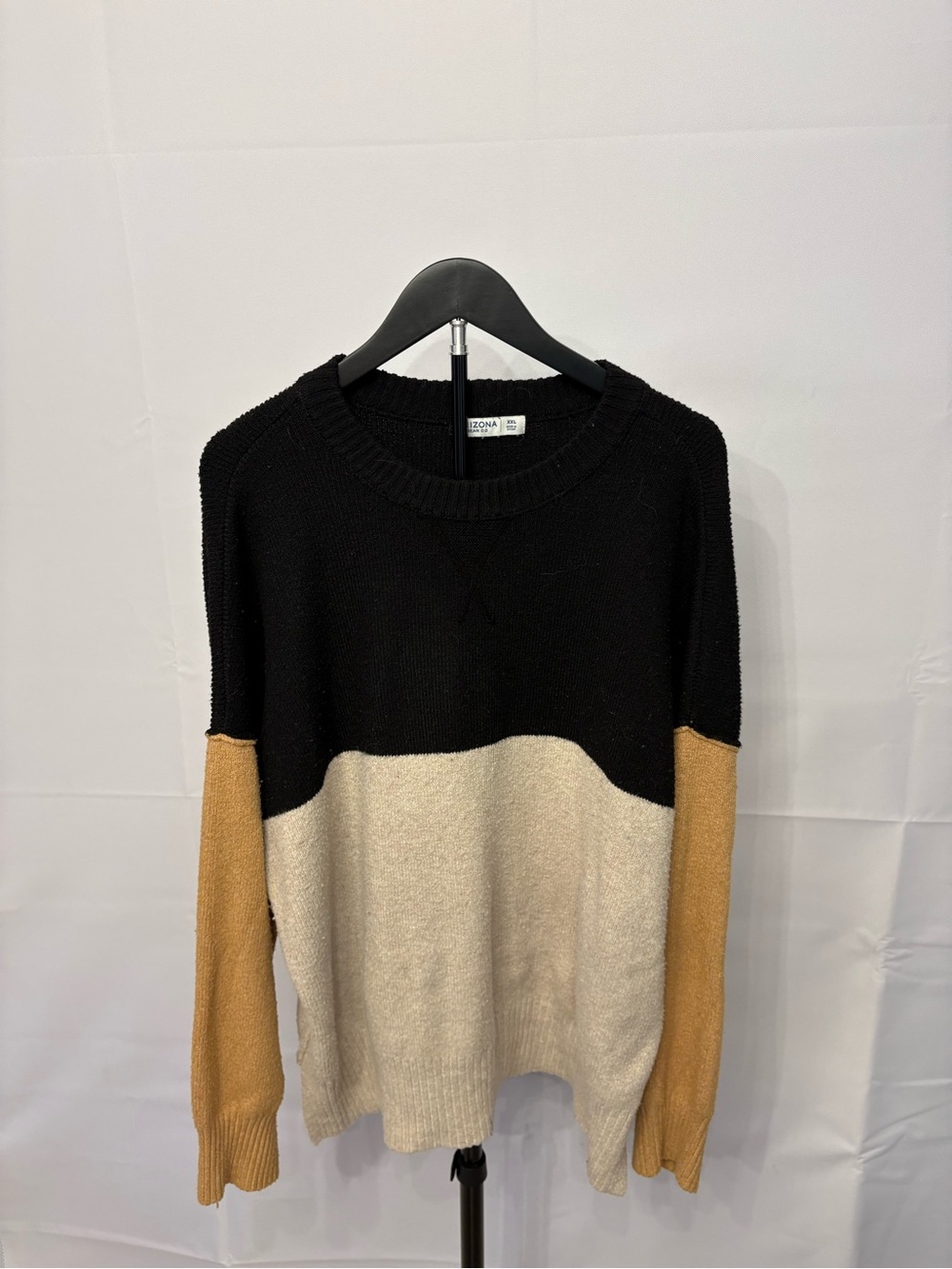 Arizona Jean Company Colorblock Crew Sweater - Black, Cream & Camel